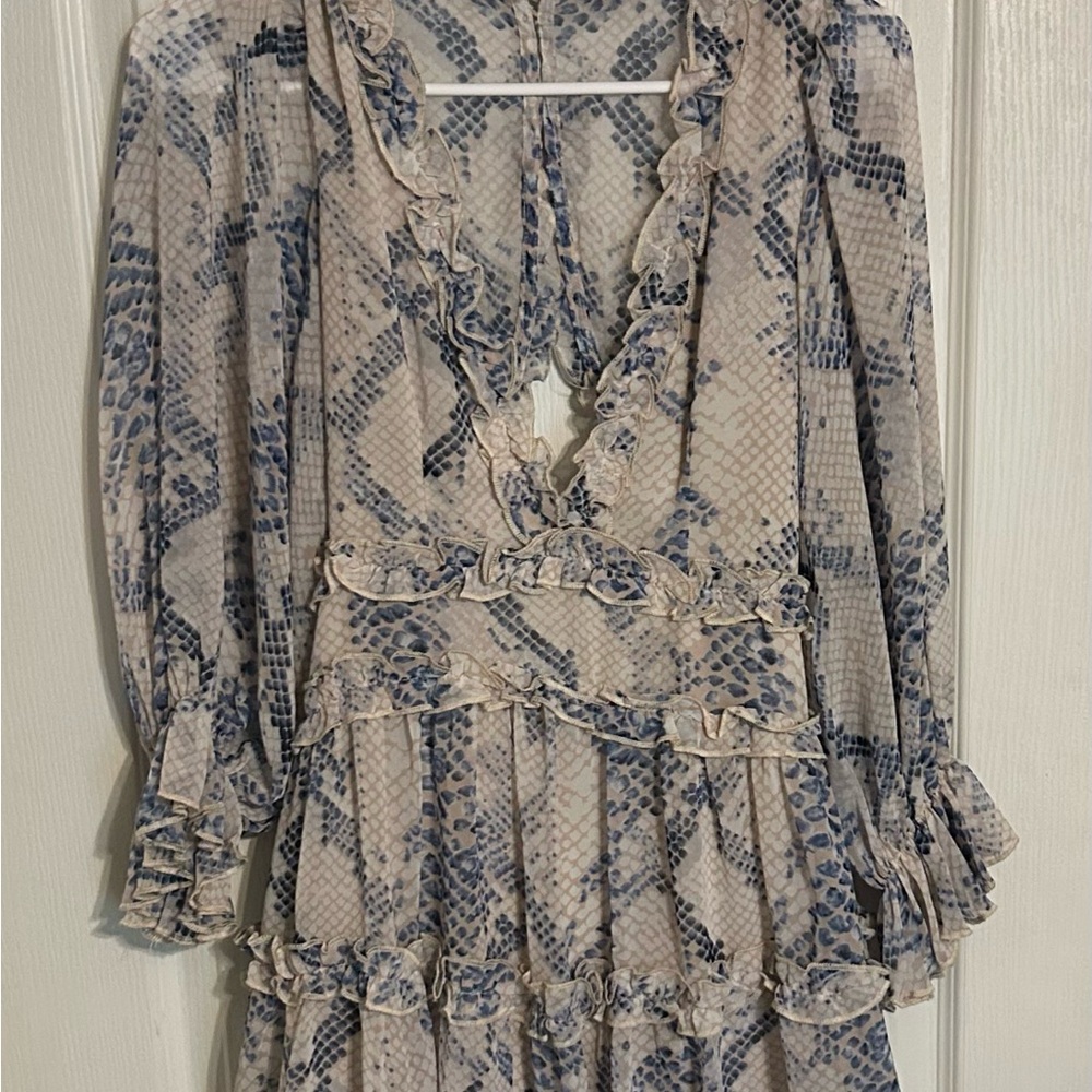 Olivaceous Snake Print Ruffle Blouse